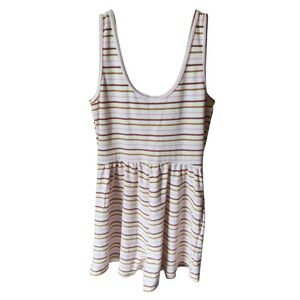 BP Striped Sleeveless Ribbed Knit‎ Romper Cream Pink Mustard One Piece Y2K Small